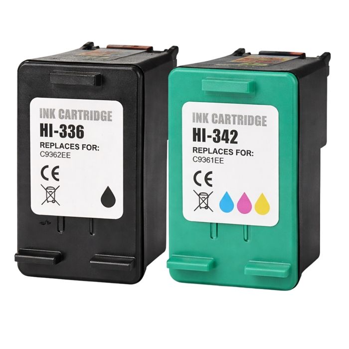 Pack 2 cartouches compatibles HP 336 & 342 - Noir + 3 couleurs pour DeskJet, OfficeJet, PhotoSmart, PSC