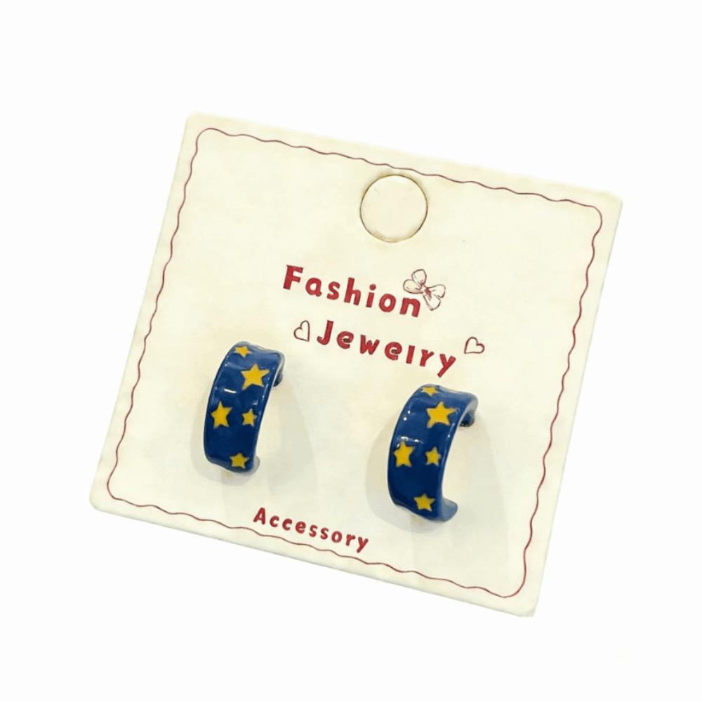 Enamel Drip Oil Star Hoop Earrings Vintage Colorful Dripping Earrings Party
