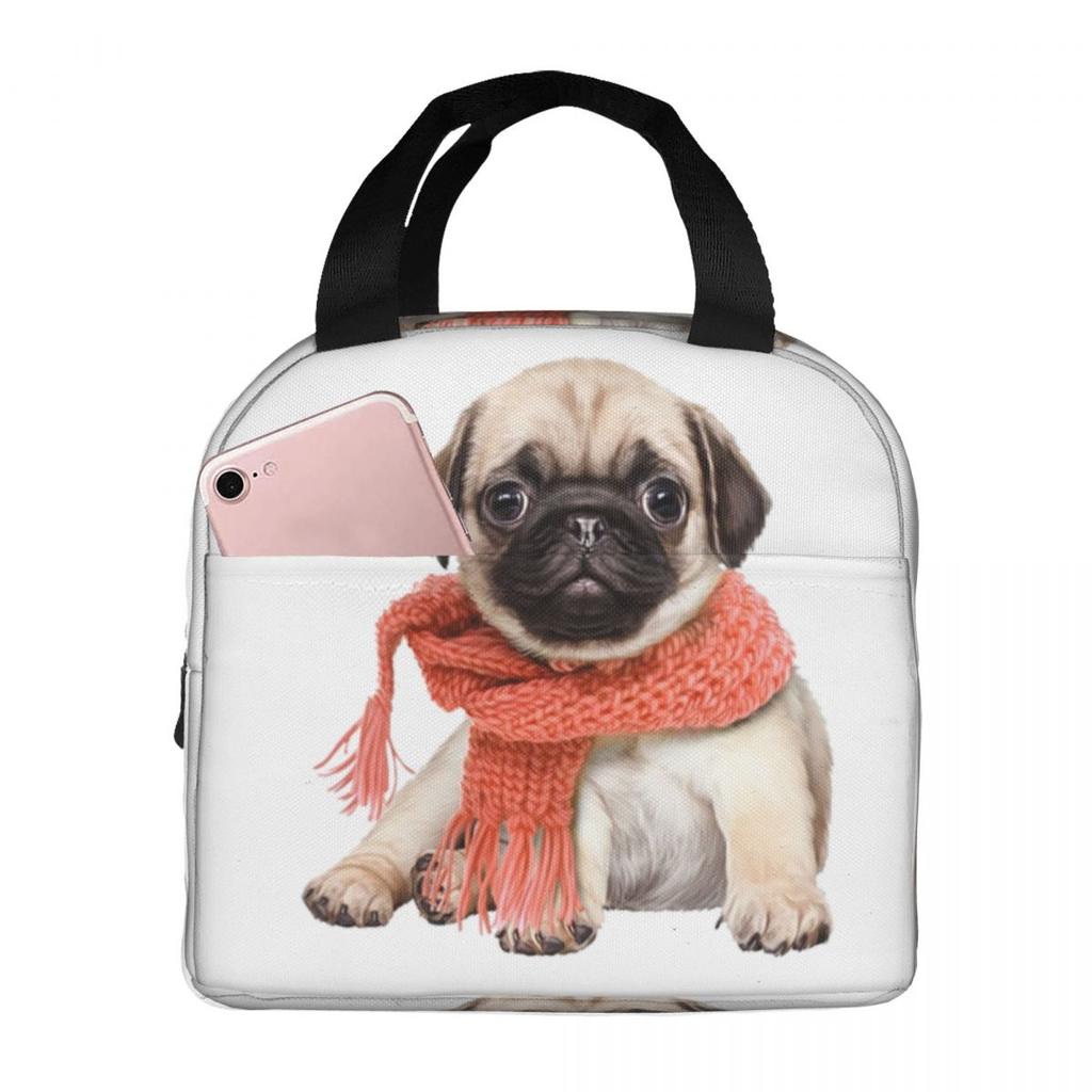 Winter Funny Fawn Pug Funny Dog Lover Insulated Lunch Bag for Women Office Cooler Thermal Food Box Tote Lunch Boxes Container