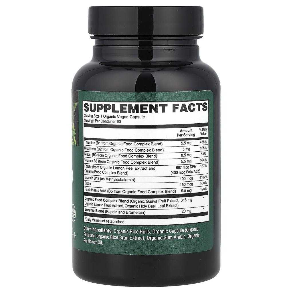 Органический веганский B-комплекс, органические вегетарианские капсулы 60