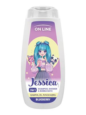 On Line Kids Jessica 3W1 Szampon, Żel, Płyn Do Kąpieli - Blueberry 400 Ml