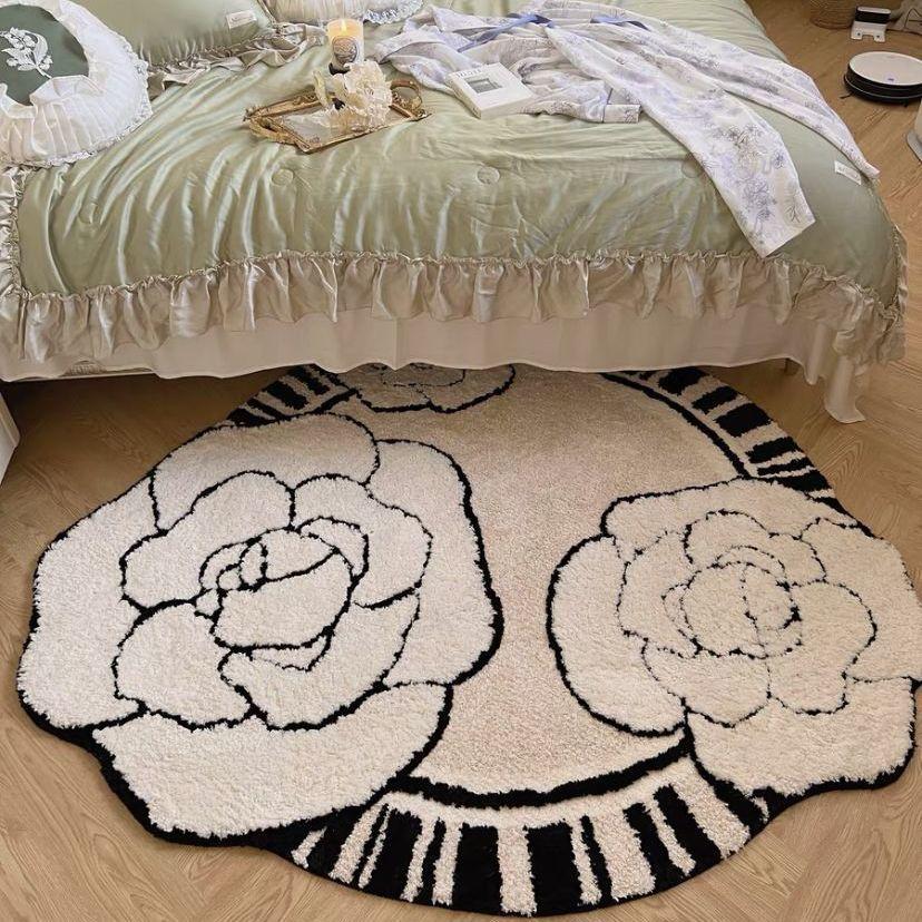 French Cream Wind Mountain Camellia Carpet Living Room Tea Table Mat Bedroom Thickened Bedside Carpet Cloak Dressing Table Mat