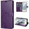 Case for Samsung Galaxy S25 Plus (S25+) - BOOLING - Night Purple Leather Effect Butterfly Pattern - 2 Tempered Glasses