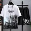 2025 Summer Fashion Men Sets Cotton Streetwear O-neck Short Sleeve T Shirt & Shorts 2PCS Loose Casual Men Suits