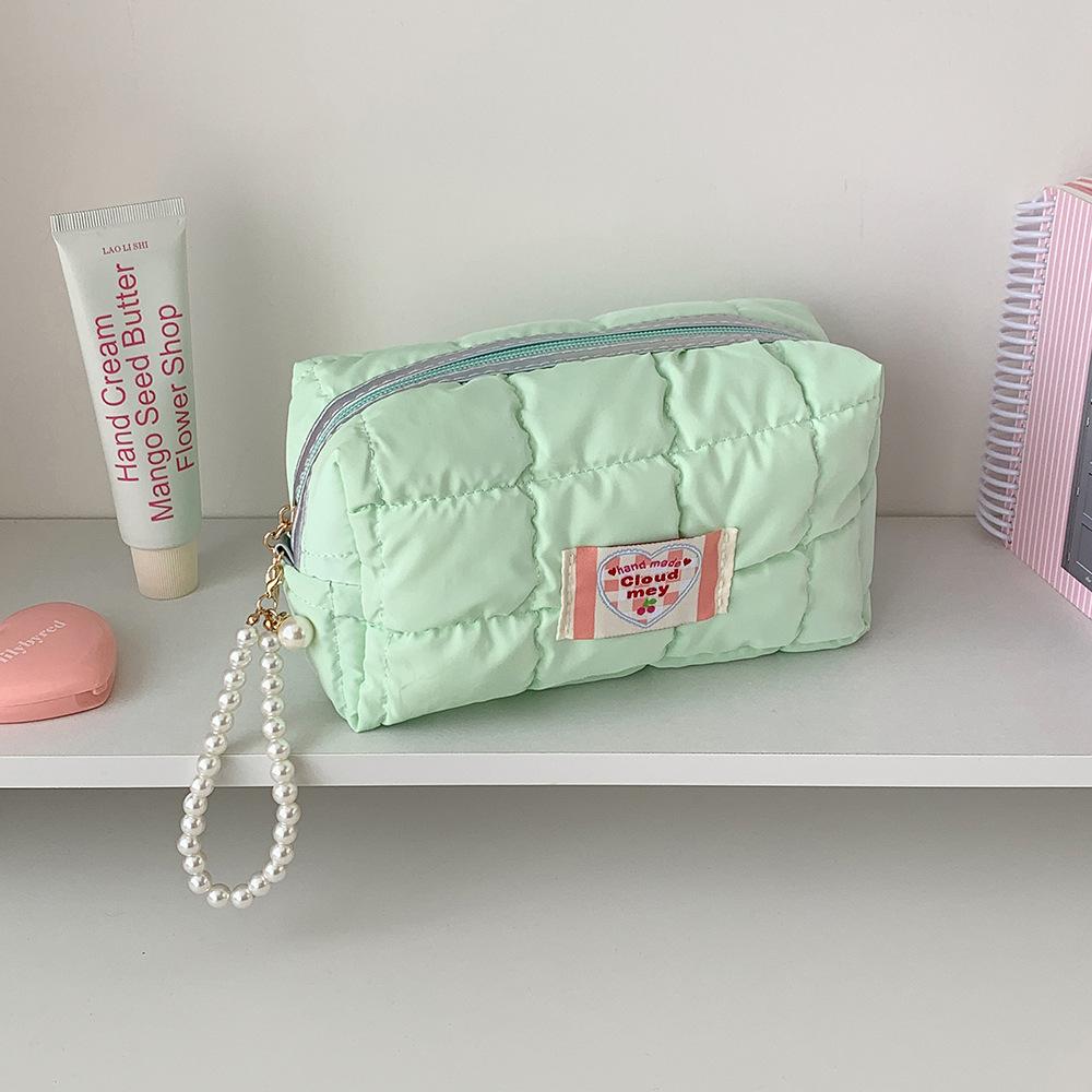 Cosmetic Bag Solid Color Travel Toiletry Bag Pearl Handle Cosmetic Bag Elegant For Backpack Travel Organization