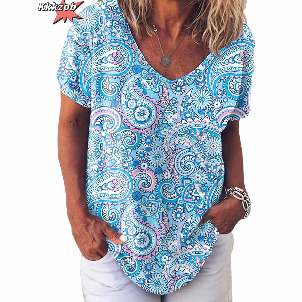 Винтажный топ с принтом, женская уличная одежда с короткими рукавами, летняя футболка, женская модная повседневная футболка с v-образным вырезом, женская одежда большого размера Y2k