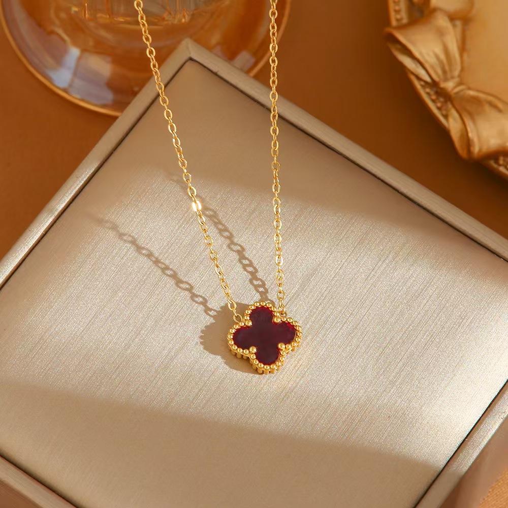 Ladies' Titanium Steel Colorful Lucky Clover Necklace Non Fading Clavicular Chain