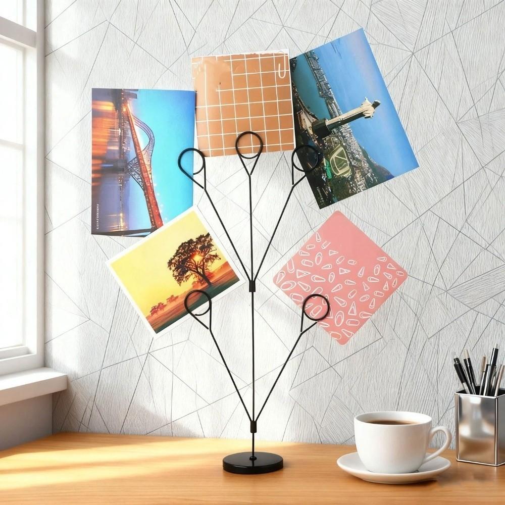 Round Base Photo Holder 5-Branch Display Stand Creative Memo Clip Stand Office Desk