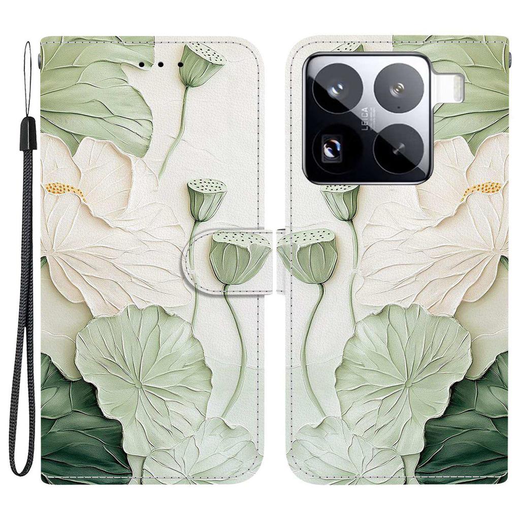 Для Xiaomi 15 Pro Чехол-кошелек с принтом, кожаная подставка, чехол для телефона с ремешком