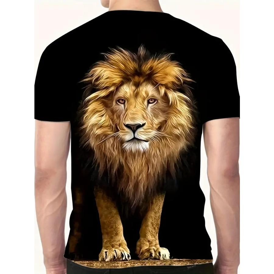 Футболка Summer Vibes с принтом льва — эластичная, с круглым вырезом, повседневная, мягкая, дышащая, удобная, идеальная для летних выходов, мужская модная футболка