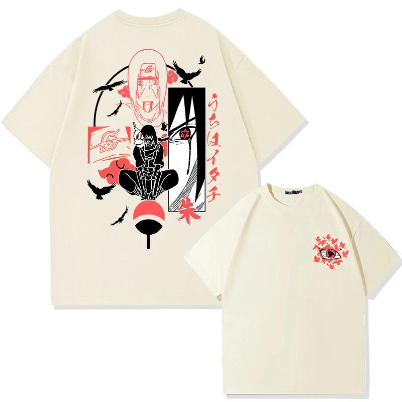 Японская футболка с круглым вырезом в стиле аниме «Наруто» из 100% хлопка с коротким рукавом, модная летняя футболка для подростков с коротким рукавом, повседневные топы для мужчин