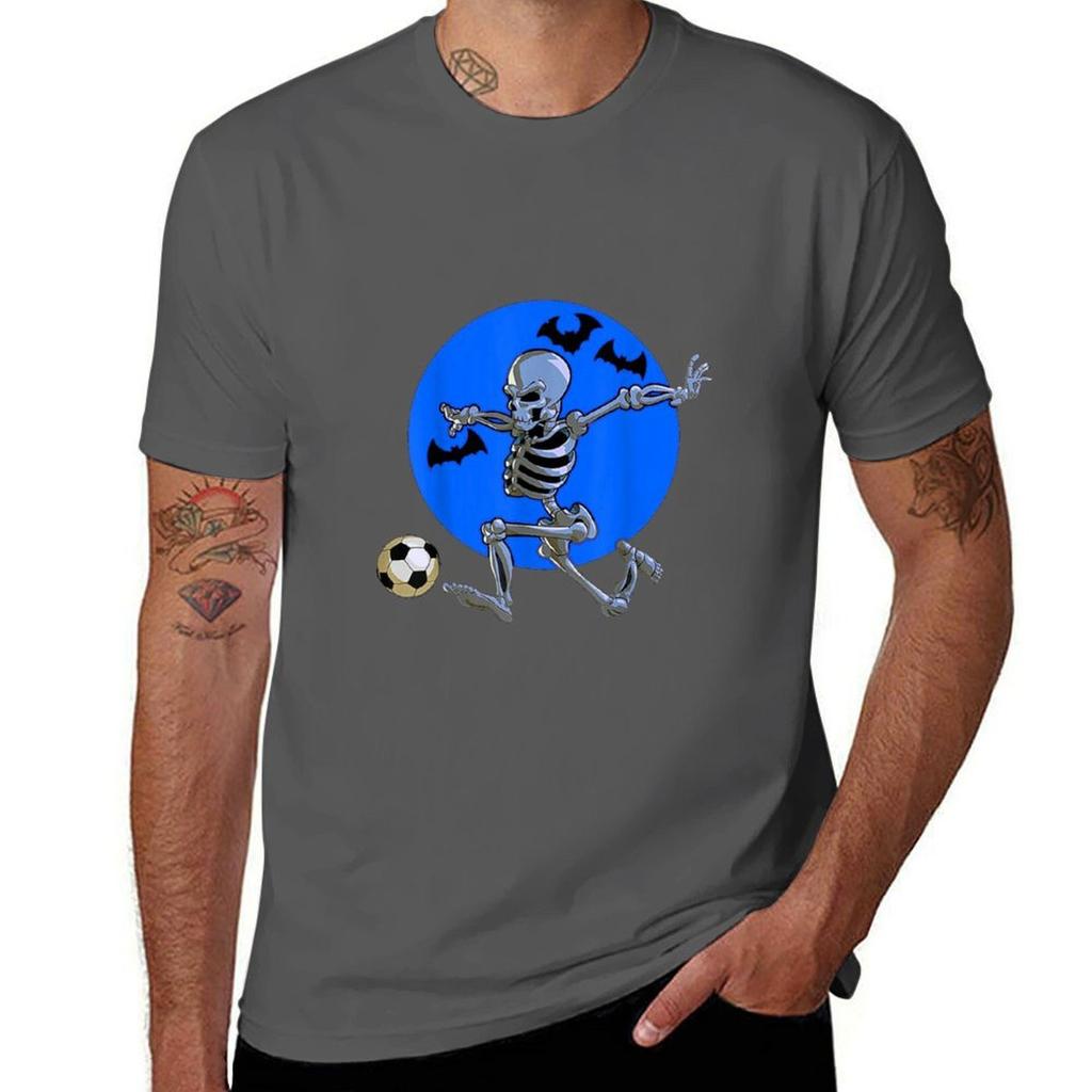 Soccer Skeleton Halloween Unisex Boys Soccer Player Halloween Tshirt Simple Casual Short Sleeve Cotton Tshirt