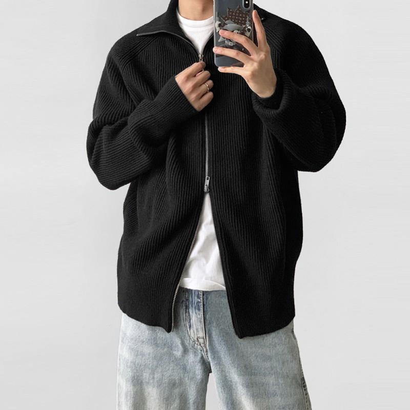 Premium Zip Turtleneck Knit Cardigan Men Women Solid Color Warm Sweater Coat Winter Casual Outerwear