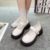 Summer New Platform Small Leather Shoes One-word Buckle Round Head Temperament Medium Heel Versatile Comfortable Mary Jane Shoes