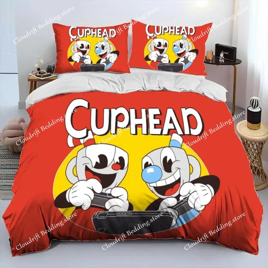Cartoon Cuphead Show Комплект постельного белья для мальчиков и девочек Twin Queen Size Пододеяльник Наволочка Кровать для детей и взрослых Мода Домашний текстиль Текстиль