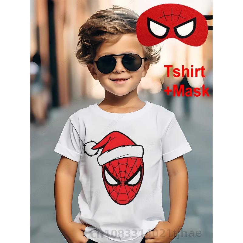 Счастливого Рождества! Футболки Disney Marvel Spiderman для мальчиков, футболки с супергероями, костюмами и масками, детские футболки, топы для малышей.