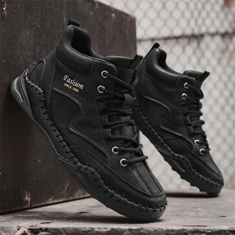 38-47 Большие размеры Мужская обувь Ручная прошивка Кожаные мужские ботинки Спилок Повседневная кожаная обувь Мужские ботильоны