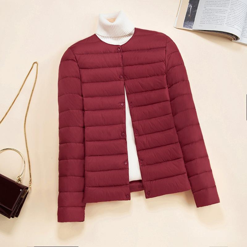 Women Autumn Winter O-Neck Long Sleeve Button Solid Color All Match Slim White Duck Down Coat M-4XL