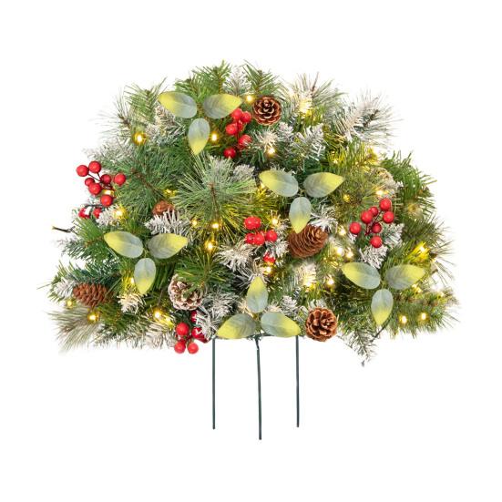 Искусственный рождественский наполнитель для урны с подсветкой, на батарейках, предварительно освещенные рождественские сосны со светодиодными огнями и треногой-колышком, праздничный наполнитель для кашпо для крыльца, двора