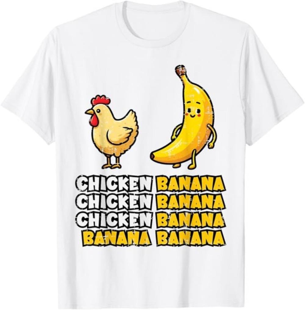 Funny Chicken Banana Dance Fruit Meme Men TShirt Unisex Adult Classic Oneck Printed Tshirt Streetwear Outdoors Shortsleev