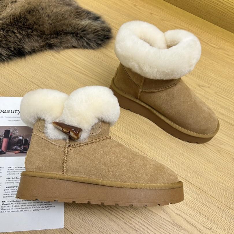 Меховые интегрированные зимние ботинки женские короткие ботинки на толстой подошве с роговой пряжкой женские ботинки осень и зима бархатные теплые хлопковые ботинки натуральная кожа хлопок