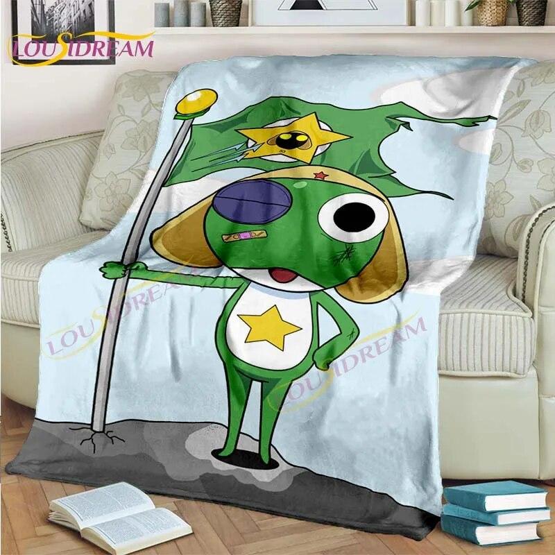 3D Cartoon Keroro Blanket Cute Frog Blanket Soft Lightweight Flannel Blanket for Living Room Bedroom Sofa Travel Camping Blanket