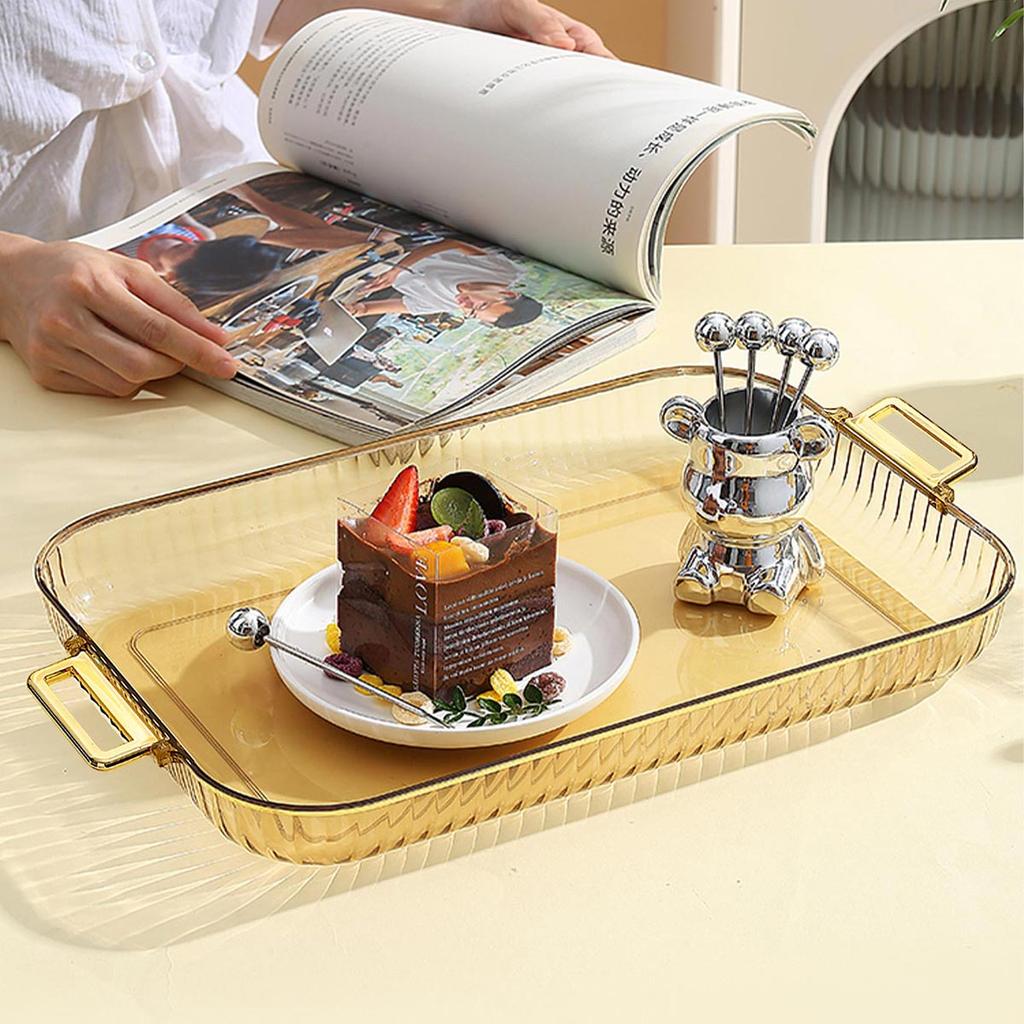 Пластиковый сервировочный поднос с ручкой Поднос для фруктов для гостиной Чайный поднос Прозрачный Обеденная тарелка Кухонный