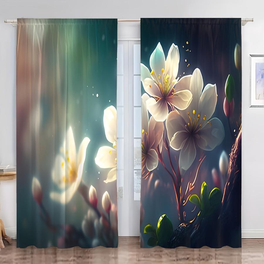 2 шт. Цветочный узор, черный напечатанный карниз для штор, украшение для кармана, полузатемняющие шторы для гостиной, спальни, офиса, украшения для дома