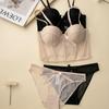 Europe Sexy Women Underwear Lace Mesh Push Up Bra Set Black Fish Bone Body Shaper Tops Brassiere Ladies Comfortable Lingerie