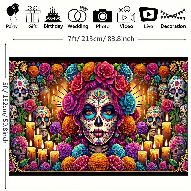Polyester photography background for the goddess of the Day of the Dead celebration, birthday banners, flags, and supplies