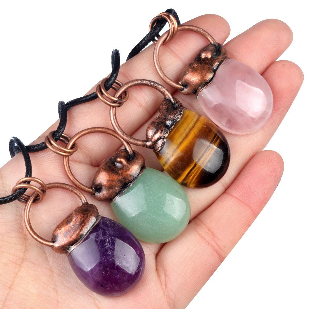 Retro Red Copper Bag Shaped Natural Healing Rose Quartz Stone Pendant for Women Men Jewelry Making