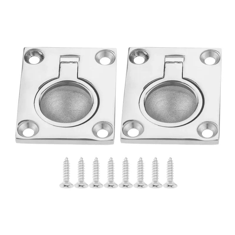 2Pcs Flush Mount Pull Ring Handles Boat Hatch Lift Handle 316 Stainless Steel Locker Latch for Marine Deck Door Cupboard Cabinet