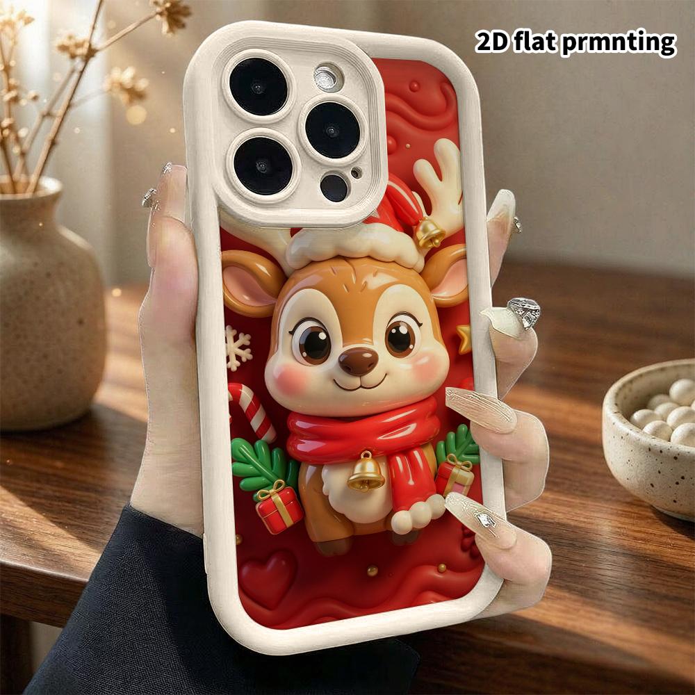 Чехол для телефона: 2D плоский дизайн, подходящий для защитного чехла iPhone 18 17 16 15 14 13 Pro, рождественский олень, идеальный праздничный подарок на Рождество и Хэллоуин