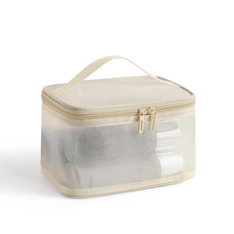 Portable Transparent Mesh Travel Toiletry Bag Large Capacity Visible Easy Access Storage Pouch for Weekend Getaway
