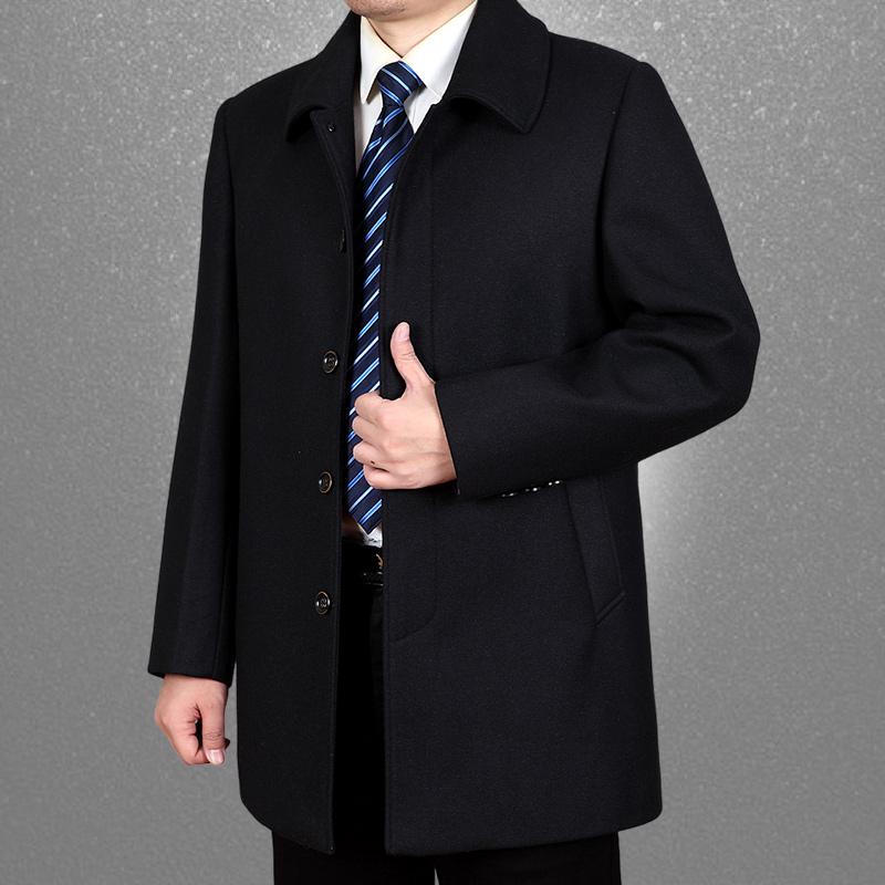 Men's Classic Wool Coat - Mid-Length, Thickened Cashmere for Autumn/Winter, Ideal for Middle-Aged & Elderly.