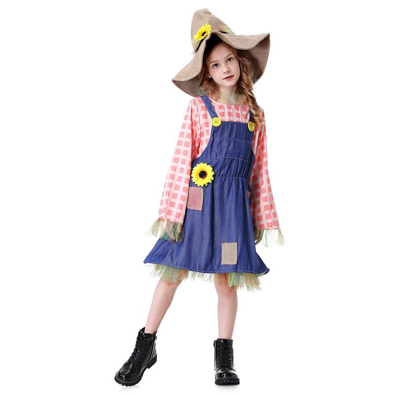 Halloween Parent-Child Dress Plaid Girl Strap Skirt Wizard of Oz Scarecrow Performance Dress