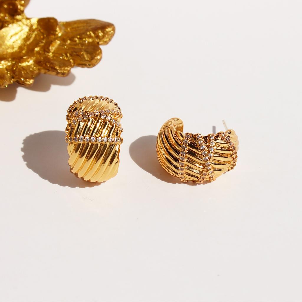 Серьги-гвоздики из настоящего золота с медным покрытием, роскошные, модные, темпераментные, с широким узором из пеньки, с бриллиантами, женские серьги 138