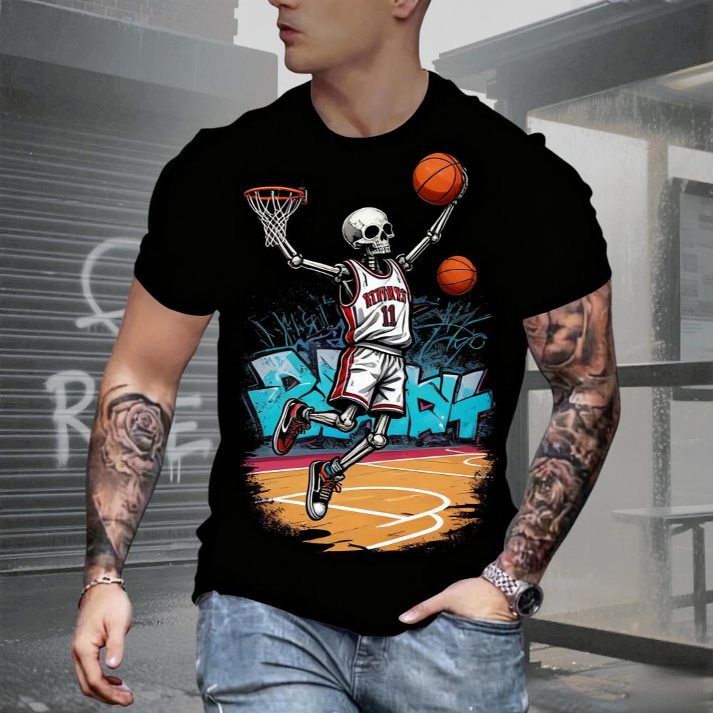 Summer AI Fashion Men's Skull Printed T-Shirts Breathable Short Sleeve Tee O-Neck Men's Clothing Vintage Comfort Y2k Women's Clothes