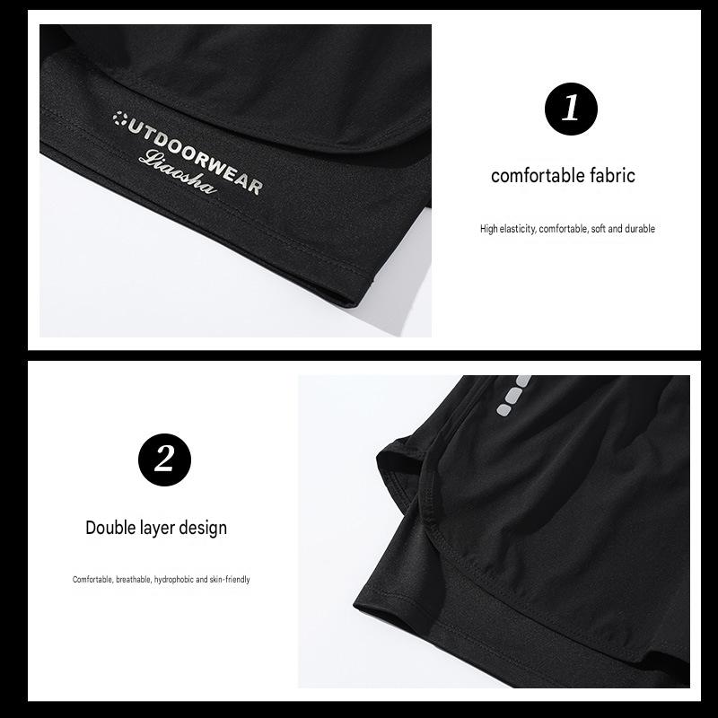 Double Layer Swim Trunks Men Quick Dry Beach Shorts Loose Running Fitness Anti-Embarrassment