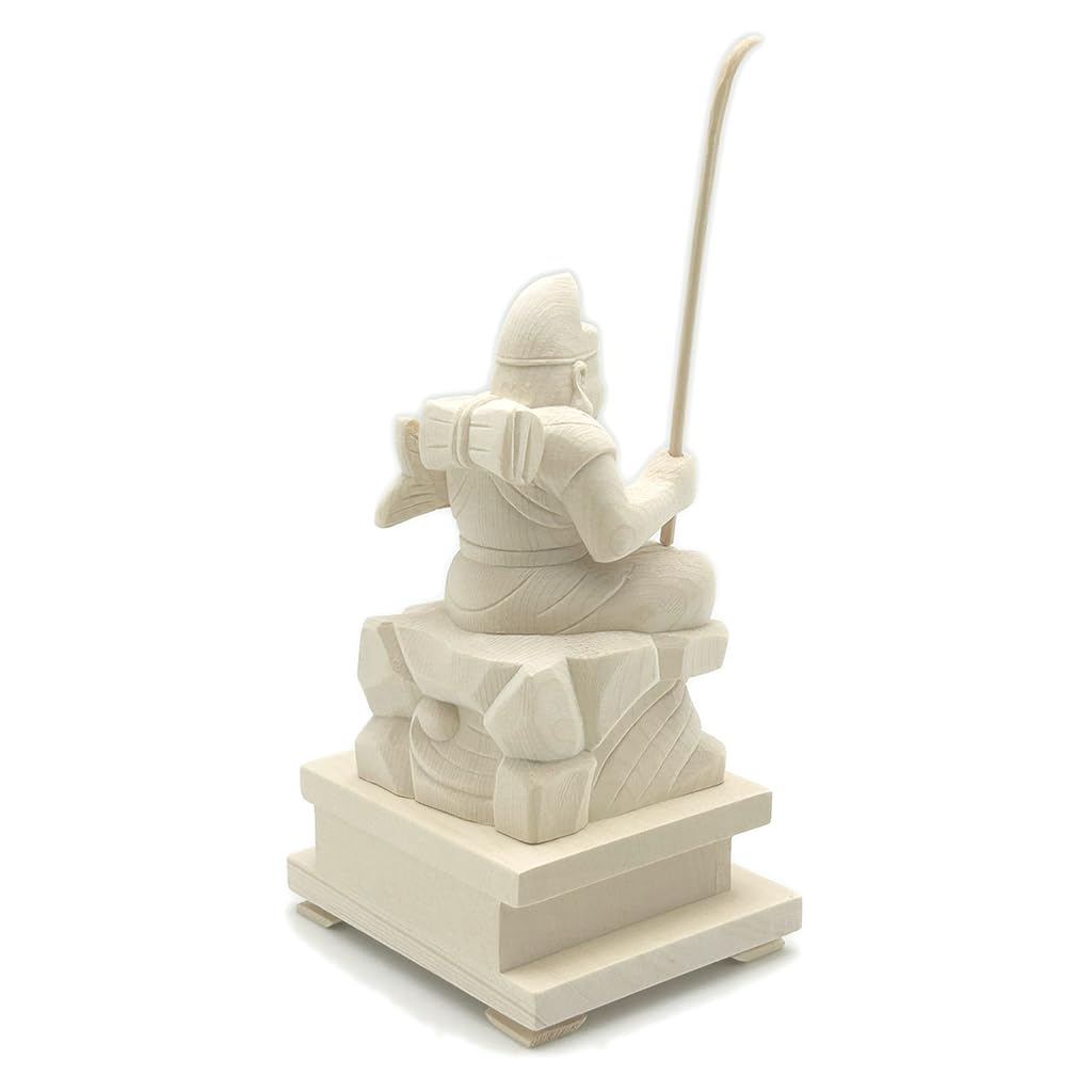 HU Trading Ebisu Ten (total height 14cm, width 8.5cm, depth 7cm) Wood Carving Figurine Made of Hinoki Wood Ebisu Seven Lucky Gods b13730