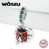 Shining Zircon Red Ladybug & Heart-shaped Tag 925 Sterling Silver Charm Pendant Beads Fit Original Bracelet Pendant Fine Jewelry
