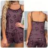 Night Wear Women Sexy Heart Print Contrasting Pajama Set Student Suspender Loungewear Sleeveless Top Shorts Fancy Sleepwear