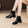 2024 Spring and Autumn Winter New Korean Fashion Short Boots Square Head Thick Heel Zipper Back Fashion Women's Boots