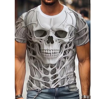 Мужская футболка с черепом и 3D-цифровым принтом, мужские новинки, футболки с коротким рукавом и круглым вырезом, летние топы для фитнеса на открытом воздухе для вечеринки в честь Хэллоуина