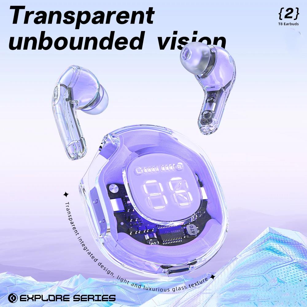 Беспроводные наушники Bluetooth 5.3. Наушники с прозрачным цифровым дисплеем. Водонепроницаемые гарнитуры с шумоподавлением. Спортивные наушники TWS с микрофоном.