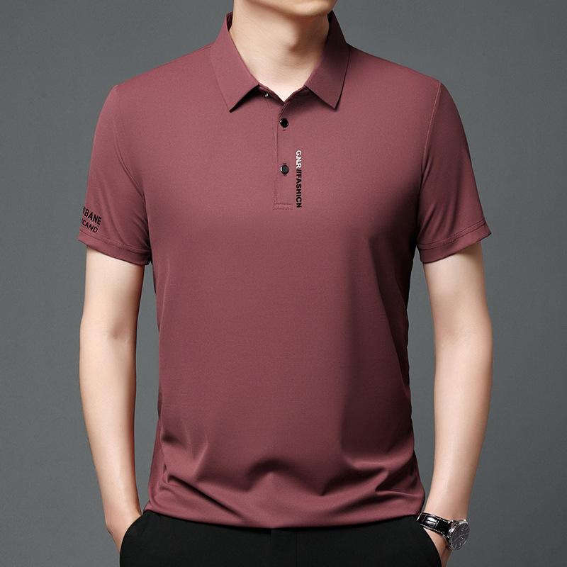 Men Solid Color Short Sleeve Polo Shirt with Letter Print