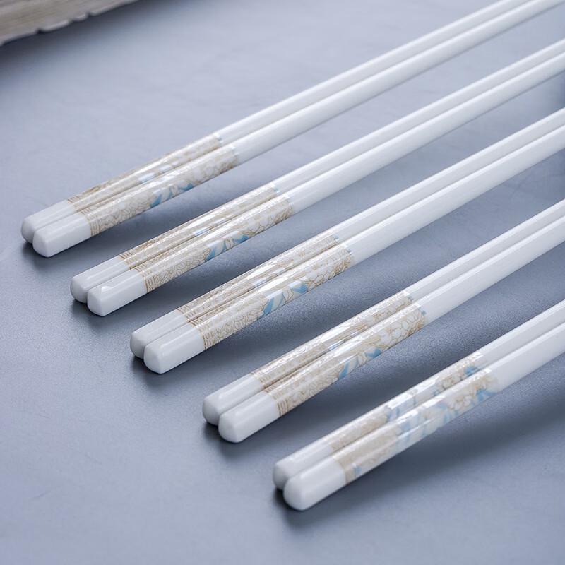 Gold Inlaid Jade Ceramic Chopsticks Set
