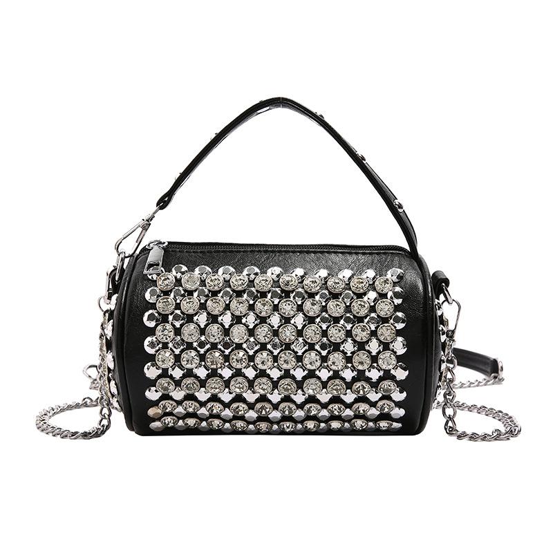 This Year's Popular Bag Ladies 2025 New Korean Version Fashion Rivet Personality Trend Hand-held Crossbody Cylinder Bag PU