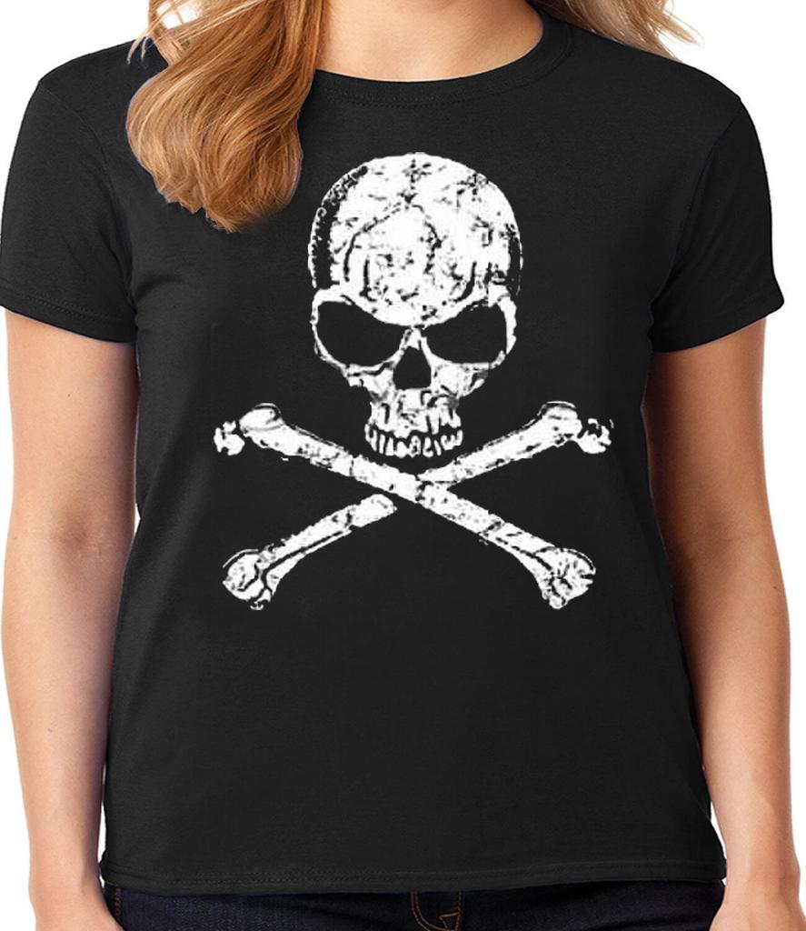 Ladies T-shirt Skull and Crossbones Pirate Decal Womens Tee Shirt Clothing
