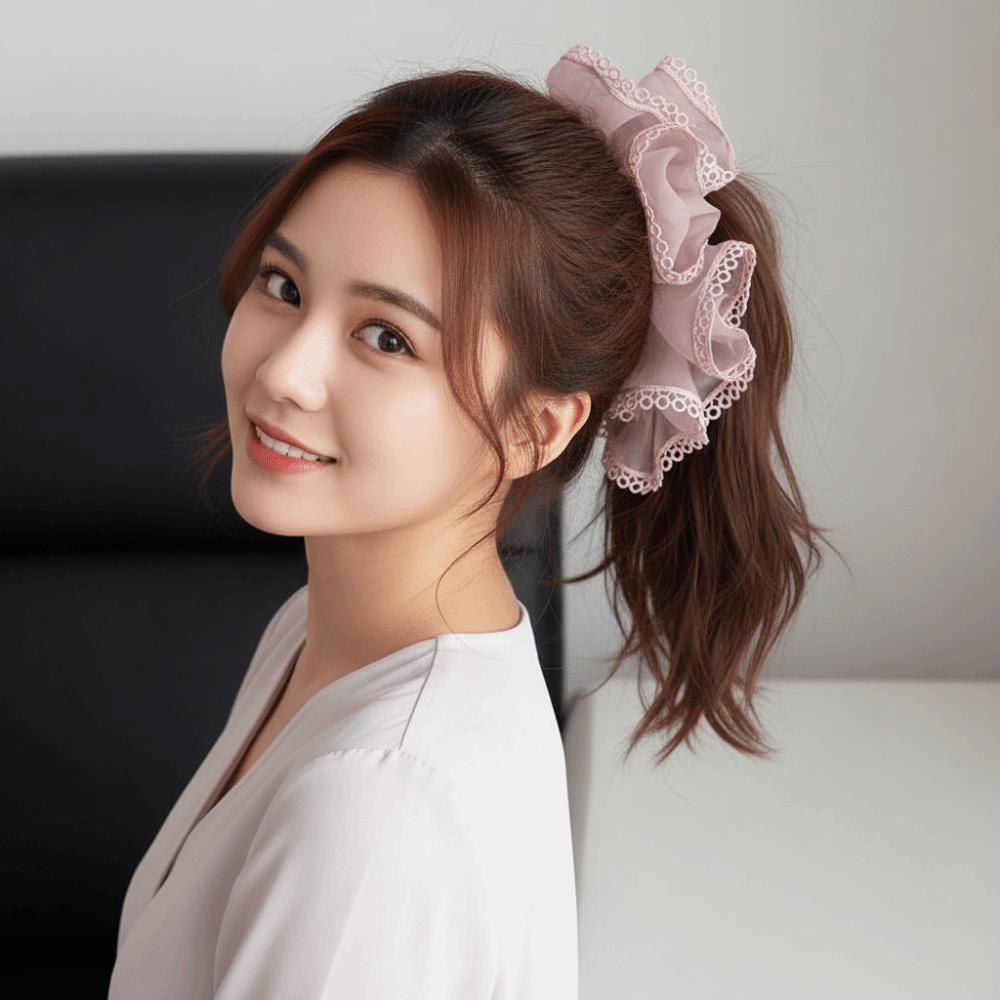 Solid Color Double-layer Mesh Hair Rope Elastic Large Intestine Hair Ring Bun Rubber Bands Gifts